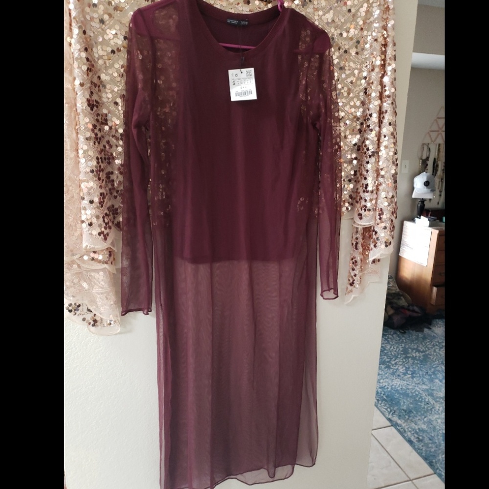 ZARA NWT Floor Length Mesh Slit Long Sleeve